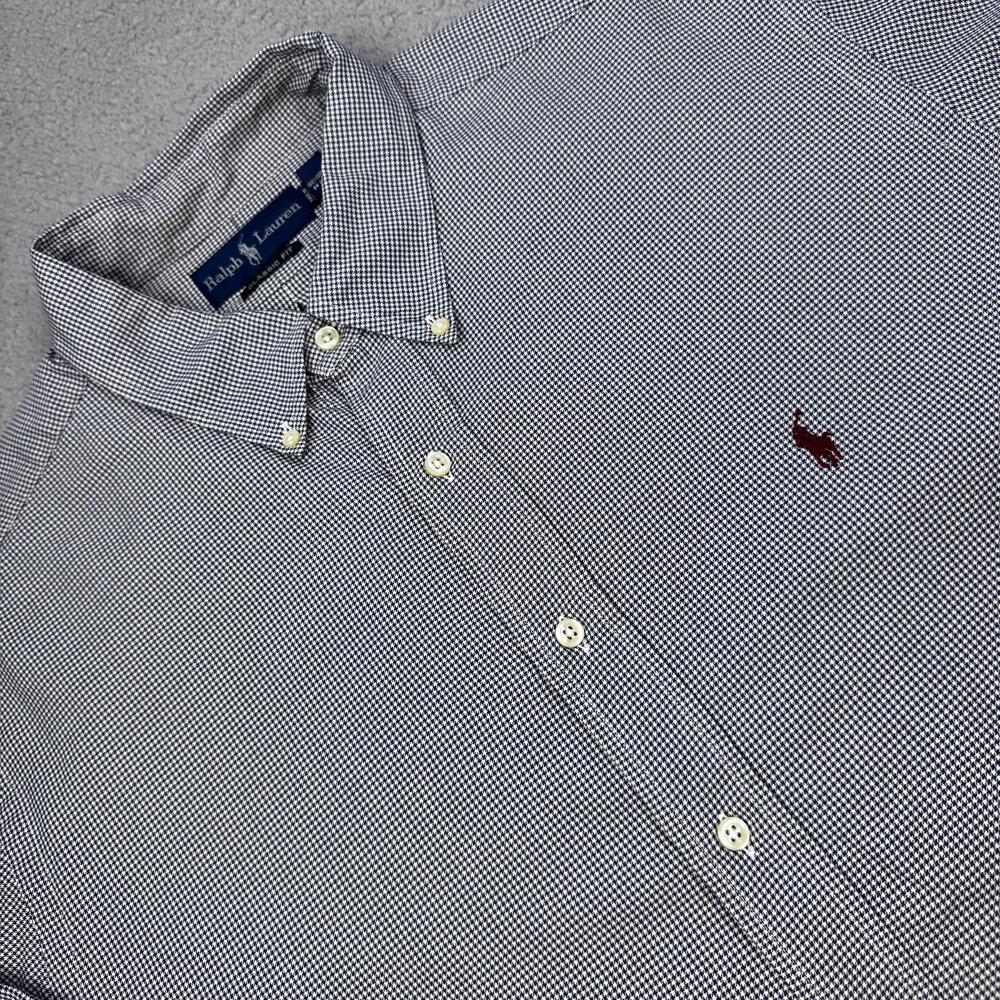 Ralph Lauren Shirt Mens 2XL Blue White Classic Fit Houndstooth Check Button Down